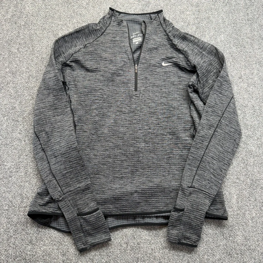 Nike Dri-FIT Element Half Zip Running Top Gray Space Dye Thumbholes Large